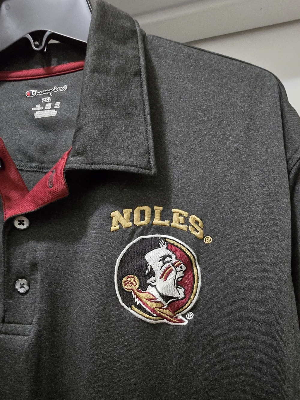 Champion FSU Florida State Seminoles Embroidered Polo Shirt Grey 2XL, Go NOLES!